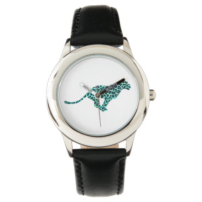 Leopard Black en Blauwgroen afdrukken Horloge (Voorkant)