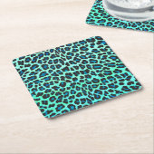 Leopard Black en Blauwgroen afdrukken Kartonnen Onderzetters (Schuin)