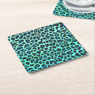 Leopard Black en Blauwgroen afdrukken Kartonnen Onderzetters