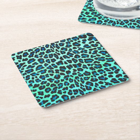 Leopard Black en Blauwgroen afdrukken Kartonnen Onderzetters (Schuin)