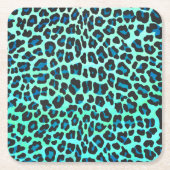 Leopard Black en Blauwgroen afdrukken Kartonnen Onderzetters (Voorkant)