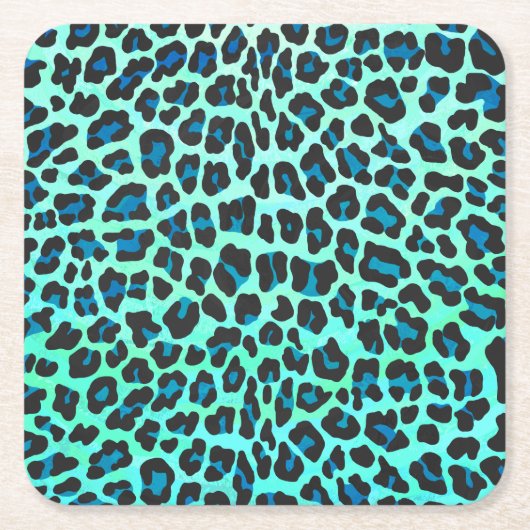 Leopard Black en Blauwgroen afdrukken Kartonnen Onderzetters (Voorkant)