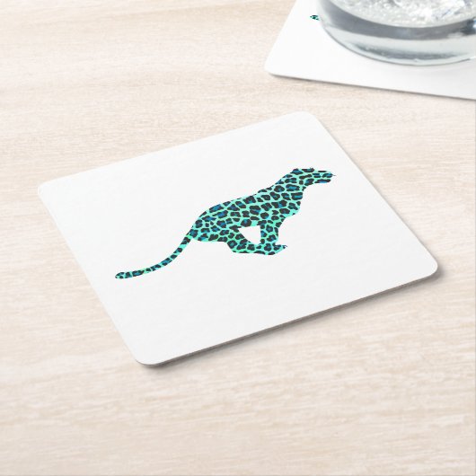 Leopard Black en Blauwgroen afdrukken Kartonnen Onderzetters (Schuin)