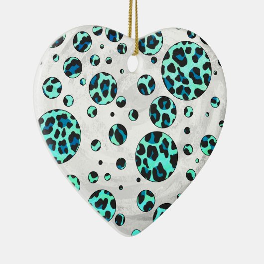 Leopard Black en Blauwgroen afdrukken Keramisch Ornament (Rechts)