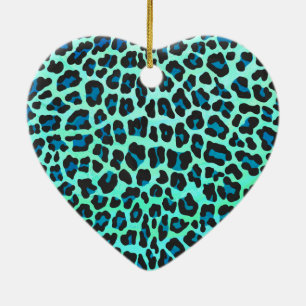 Leopard Black en Blauwgroen afdrukken Keramisch Ornament