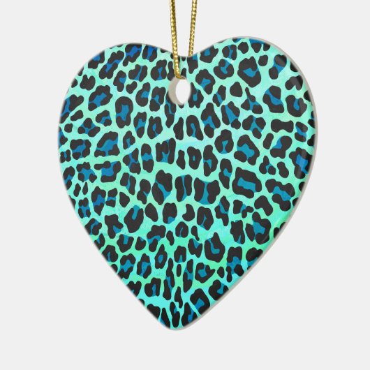 Leopard Black en Blauwgroen afdrukken Keramisch Ornament (Links)