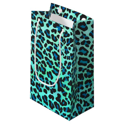 Leopard Black en Blauwgroen afdrukken Klein Cadeauzakje (Voorkant Gekanteld)