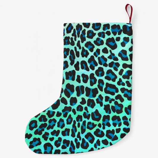 Leopard Black en Blauwgroen afdrukken Kleine Kerstsok (Achterkant)