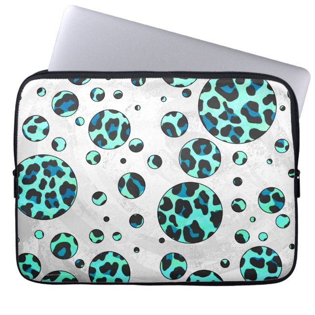 Leopard Black en Blauwgroen afdrukken Laptop Sleeve (Voorkant)