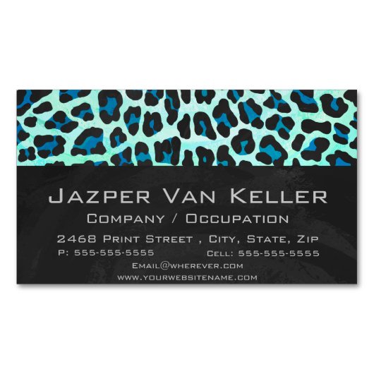 Leopard Black en Blauwgroen afdrukken Magnetisch Visitekaartje (Voorkant)