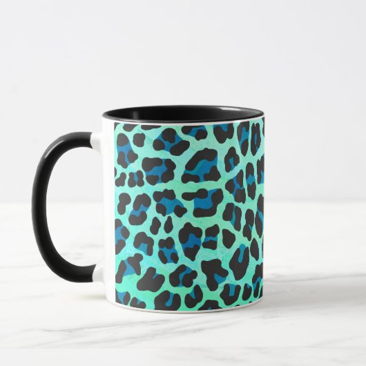 Leopard Black en Blauwgroen afdrukken Mok (Links)
