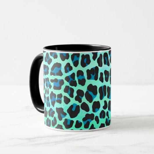 Leopard Black en Blauwgroen afdrukken Mok (Voorkant links)