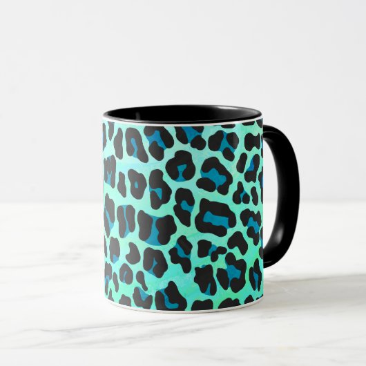 Leopard Black en Blauwgroen afdrukken Mok (Voorkant rechts)