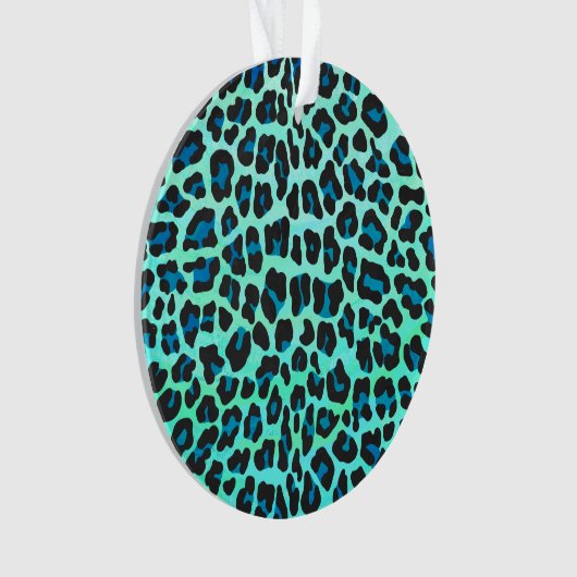 Leopard Black en Blauwgroen afdrukken Ornament (voorkant)