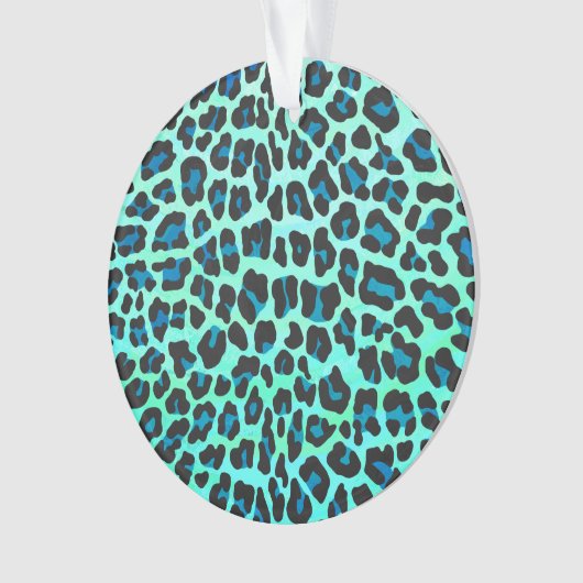 Leopard Black en Blauwgroen afdrukken Ornament (voorkant)
