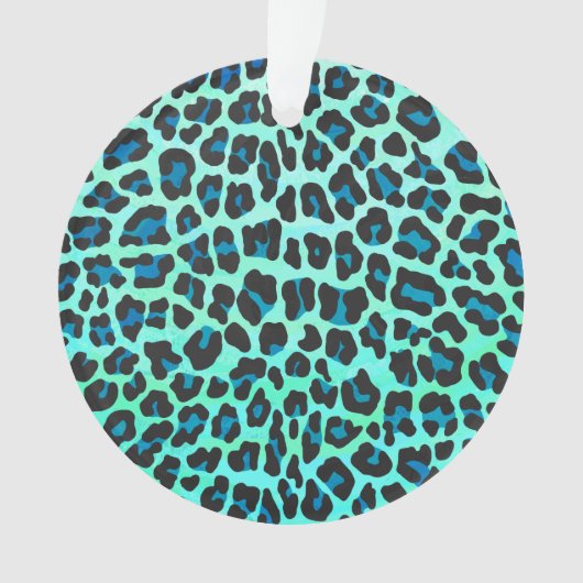 Leopard Black en Blauwgroen afdrukken Ornament (voorkant)