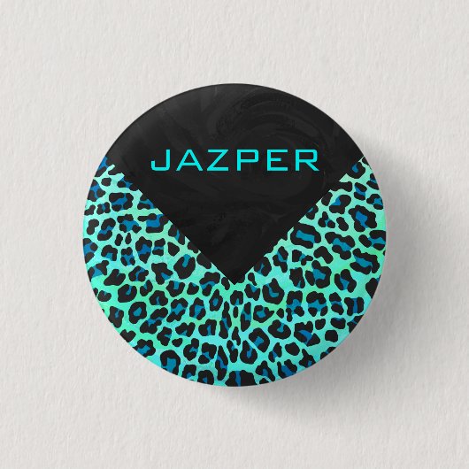 Leopard Black en Blauwgroen afdrukken Ronde Button 3,2 Cm (Voorkant)