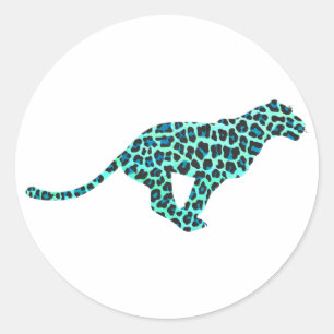 Leopard Black en Blauwgroen afdrukken Ronde Sticker