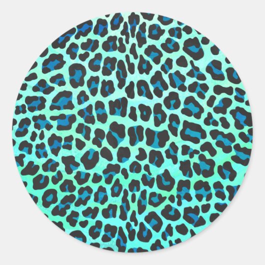 Leopard Black en Blauwgroen afdrukken Ronde Sticker (Voorkant)