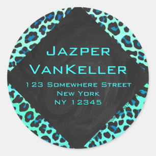 Leopard Black en Blauwgroen afdrukken Ronde Sticker