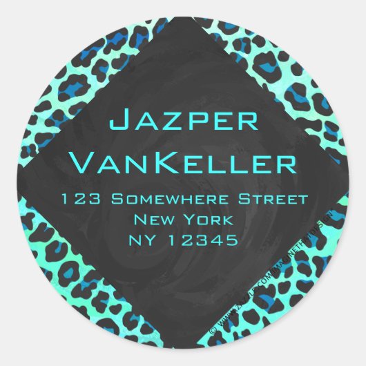Leopard Black en Blauwgroen afdrukken Ronde Sticker (Voorkant)
