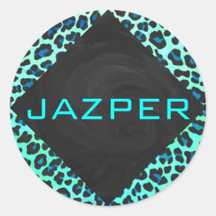 Leopard Black en Blauwgroen afdrukken Ronde Sticker