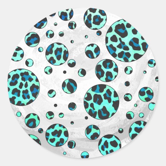 Leopard Black en Blauwgroen afdrukken Ronde Sticker (Voorkant)