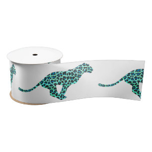 Leopard Black en Blauwgroen afdrukken Satijnen Lint