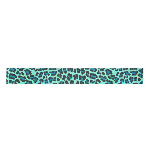 Leopard Black en Blauwgroen afdrukken Satijnen Lint (Voorkant)