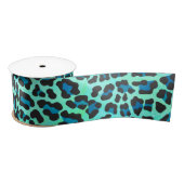 Leopard Black en Blauwgroen afdrukken Satijnen Lint (Spoel)