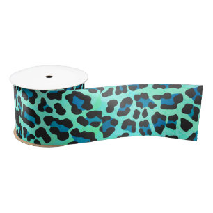 Leopard Black en Blauwgroen afdrukken Satijnen Lint
