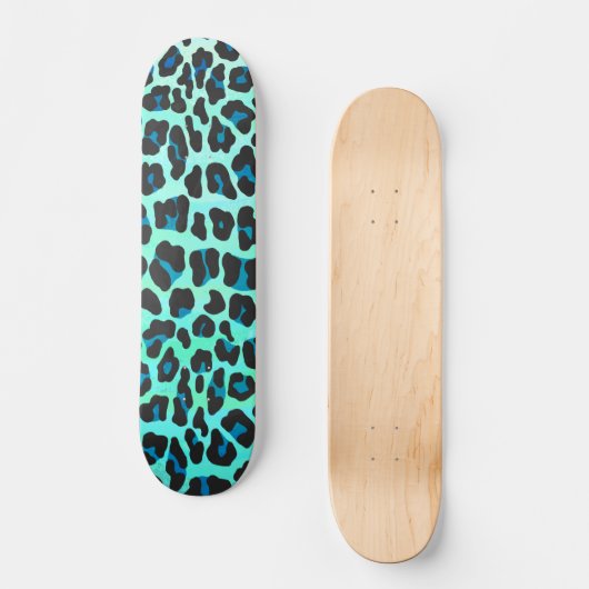 Leopard Black en Blauwgroen afdrukken Skateboard (Voorkant)