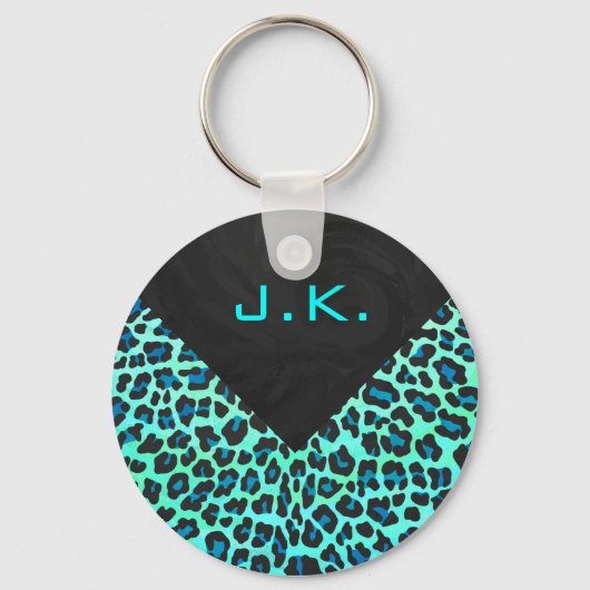 Leopard Black en Blauwgroen afdrukken Sleutelhanger (Voorkant)
