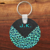 Leopard Black en Blauwgroen afdrukken Sleutelhanger (Voorkant)