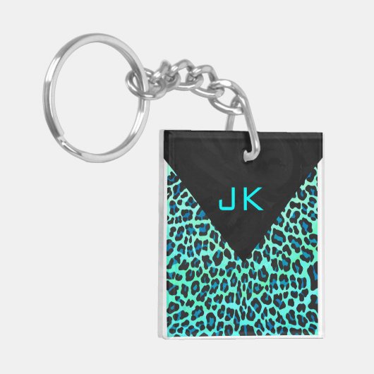 Leopard Black en Blauwgroen afdrukken Sleutelhanger (Voorkant Links)