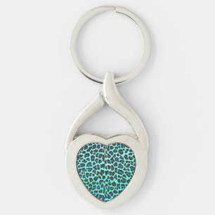 Leopard Black en Blauwgroen afdrukken Sleutelhanger