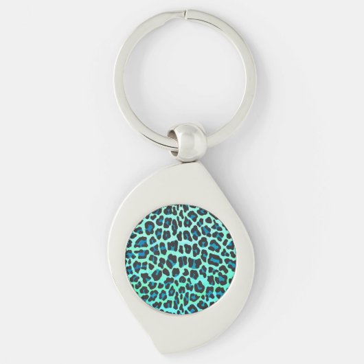 Leopard Black en Blauwgroen afdrukken Sleutelhanger (Voorkant)