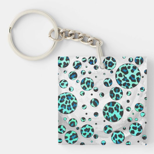Leopard Black en Blauwgroen afdrukken Sleutelhanger (Voorkant)