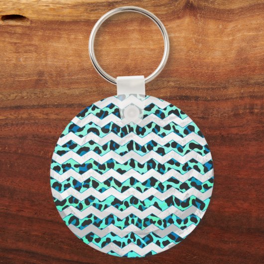 Leopard Black en Blauwgroen afdrukken Sleutelhanger (Voorkant)