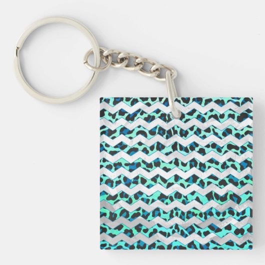 Leopard Black en Blauwgroen afdrukken Sleutelhanger (Voorkant)
