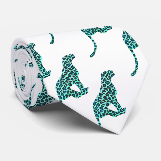 Leopard Black en Blauwgroen afdrukken Stropdas (Opgerold)