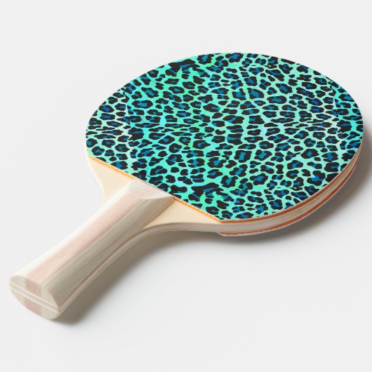 Leopard Black en Blauwgroen afdrukken Tafeltennisbatje (Voorkant Gekanteld)