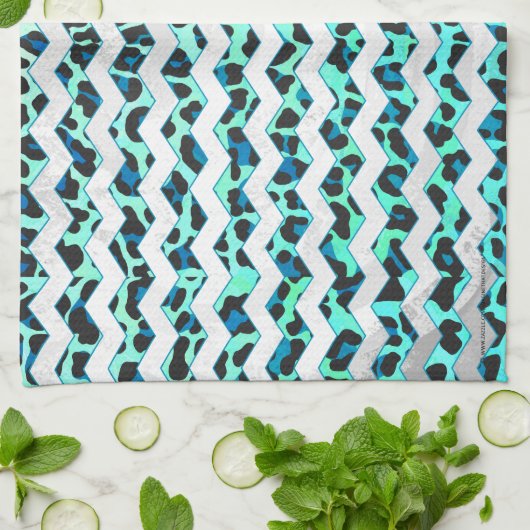 Leopard Black en Blauwgroen afdrukken Theedoek (Gevouwen)