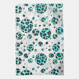 Leopard Black en Blauwgroen afdrukken Theedoek