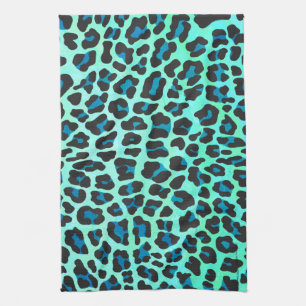Leopard Black en Blauwgroen afdrukken Theedoek