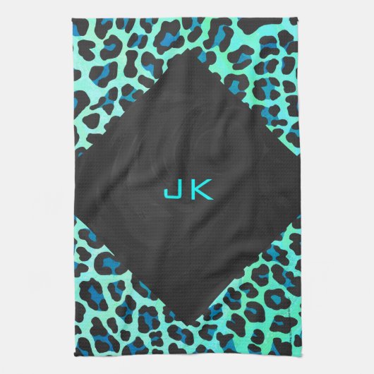 Leopard Black en Blauwgroen afdrukken Theedoek (Verticaal)