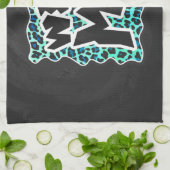 Leopard Black en Blauwgroen afdrukken Theedoek (Gevouwen)