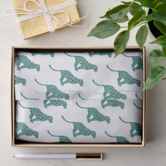 Leopard Black en Blauwgroen afdrukken Tissuepapier (Geschenk)