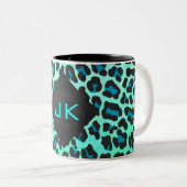 Leopard Black en Blauwgroen afdrukken Tweekleurige Koffiemok (Voorkant rechts)