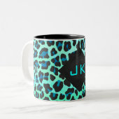 Leopard Black en Blauwgroen afdrukken Tweekleurige Koffiemok (Voorkant links)